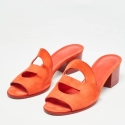 Hermes Orange Suede Mona Slide Sandals Size 37.5