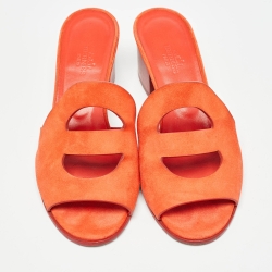 Hermes Orange Suede Mona Slide Sandals Size 37.5