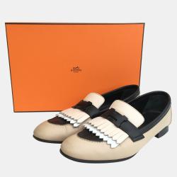 Pre Owned Hermes Multicolore Beige Calfskin Royal Loafers 38