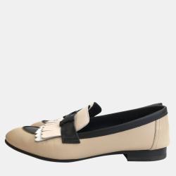 Pre Owned Hermes Multicolore Beige Calfskin Royal Loafers 38