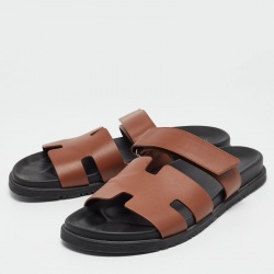 Pre Owned Hermes Brown Leather Chypre Sandals Size 45
