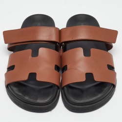 Pre Owned Hermes Brown Leather Chypre Sandals Size 45