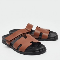 Pre Owned Hermes Brown Leather Chypre Sandals Size 45