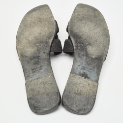 Pre Owned Hermes Black Glitter Oran Flat Slides Size 40