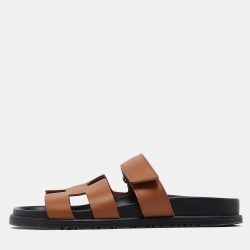 مملوكة مسبقًا Hermes Tan Leather Chypre Slides Size 38.5