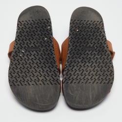 مملوكة مسبقًا Hermes Tan Leather Chypre Slides Size 38.5