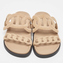 Pre Owned Hermes Light Brown Suede Extra Slides Size 38