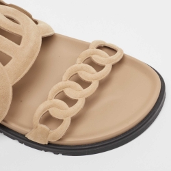 Pre Owned Hermes Light Brown Suede Extra Slides Size 38