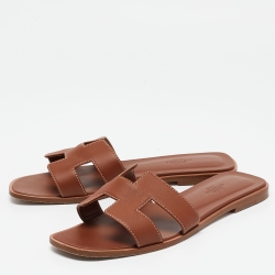 Pre Owned Hermes Brown Leather Oran Sandals Size 39