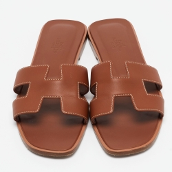 Pre Owned Hermes Brown Leather Oran Sandals Size 39