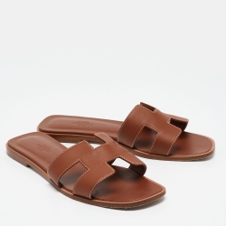Pre Owned Hermes Brown Leather Oran Sandals Size 39