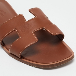 Pre Owned Hermes Brown Leather Oran Sandals Size 39