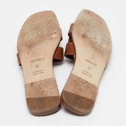 Pre Owned Hermes Brown Leather Oran Sandals Size 39