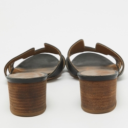 Pre Owned Hermes Black Leather Oasis Slide Sandals Size 37