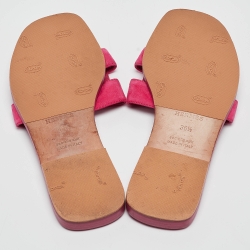 Pre Owned Hermes Pink Suede Oran Flat Slides Size 36.5