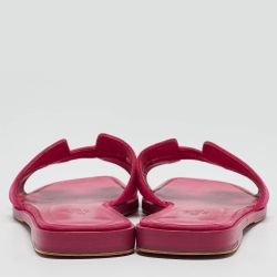 Pre Owned Hermes Pink Suede Oran Flat Slides Size 36.5