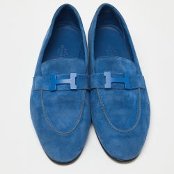 Pre Owned Hermes Blue Suede Paris Loafers Size 38