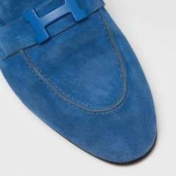 Pre Owned Hermes Blue Suede Paris Loafers Size 38
