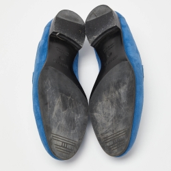 Pre Owned Hermes Blue Suede Paris Loafers Size 38