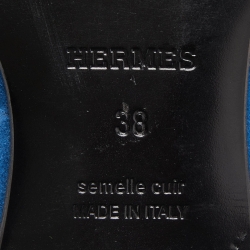 Pre Owned Hermes Blue Suede Paris Loafers Size 38