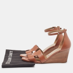 مملوكة مسبقًا Hermes Brown Leather Legend Wedge Sandals Size 38