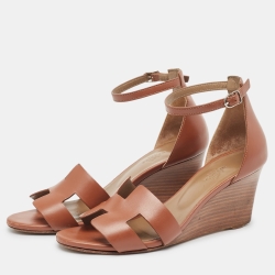 مملوكة مسبقًا Hermes Brown Leather Legend Wedge Sandals Size 38