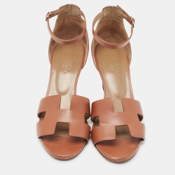 مملوكة مسبقًا Hermes Brown Leather Legend Wedge Sandals Size 38