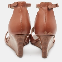 مملوكة مسبقًا Hermes Brown Leather Legend Wedge Sandals Size 38