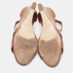 مملوكة مسبقًا Hermes Brown Leather Legend Wedge Sandals Size 38