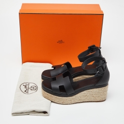 مملوكة مسبقًا Hermes Black Leather Elda Espadrille Sandals Size 37