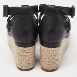 مملوكة مسبقًا Hermes Black Leather Elda Espadrille Sandals Size 37