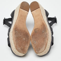مملوكة مسبقًا Hermes Black Leather Elda Espadrille Sandals Size 37