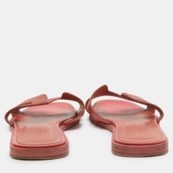 Pre Owned Hermes Pink/Orange Leather Oran Flat Slides Size 36.5