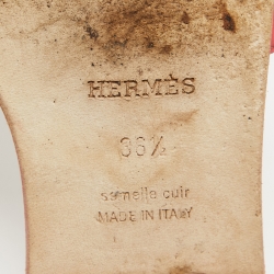 Pre Owned Hermes Pink/Orange Leather Oran Flat Slides Size 36.5