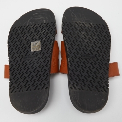 Pre Owned Hermes Tan Leather Chypre Slides Size 38.5