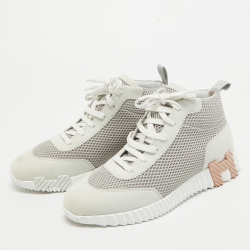 Hermes Grey Suede and Mesh Hip-Hop Sneakers Size 38