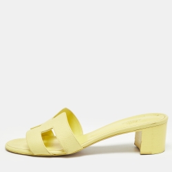 مملوكة مسبقًا Hermes Yellow Leather Oasis Slide Sandals Size 39