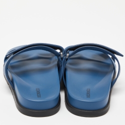 Pre Owned Hermès Blue Leather Chypre Sandals Size 38.5