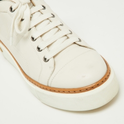 مملوكة مسبقًا Hermès White/Silver Leather Trail Low Top Sneakers Size 39