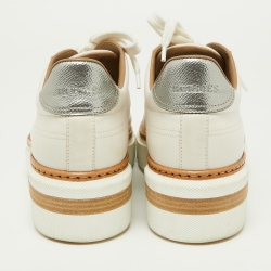 مملوكة مسبقًا Hermès White/Silver Leather Trail Low Top Sneakers Size 39