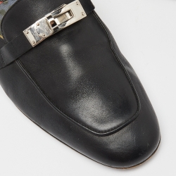 Hermes Black Leather Oz Flat Mules Size 37
