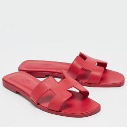 Pre Owned Hermès Pink Leather Oran Flat Slides Size 36