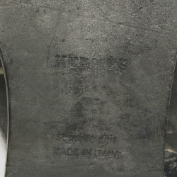 مملوكة مسبقًا Hermes Black Printed Fabric Oran Flat Slides Size 35