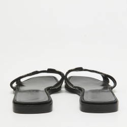 مملوكة مسبقًا Hermes Black Printed Fabric Oran Flat Slides Size 35