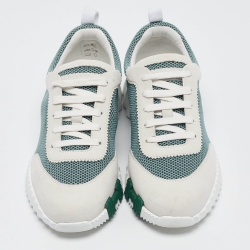 مملوكة مسبقًا Hermes Green/Grey Mesh and Suede Bouncing Sneakers Size 38.5