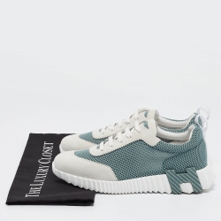 مملوكة مسبقًا Hermes Green/Grey Mesh and Suede Bouncing Sneakers Size 38.5