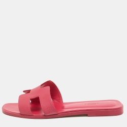مملوكة مسبقًا Hermes Pink Leather Oran Flat Slides Size 40