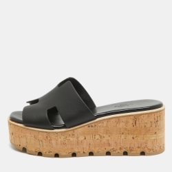 Pre Owned Hermes Black Leather Eze 30 Sandals Size 39