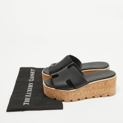 Pre Owned Hermes Black Leather Eze 30 Sandals Size 39