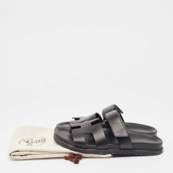 Pre Owned Hermes Black Leather Chypre Sandals Size 40